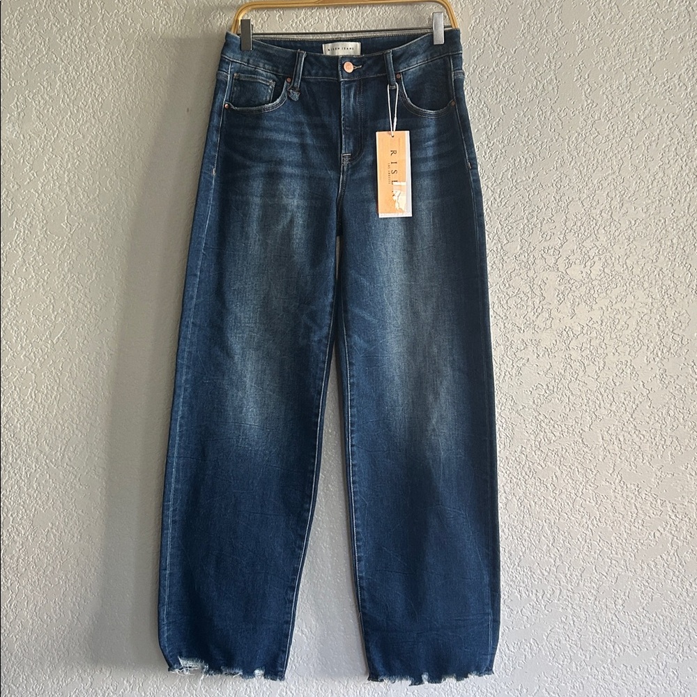 RISEN JEANS High Rise, Wide Leg, Frayed Hem Jeans - Picture 1 of 13